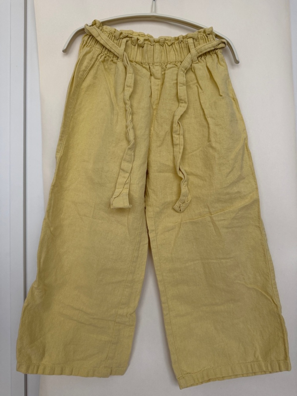 Zara Yellow linen Kids Wide-Leg Drawstring Pants